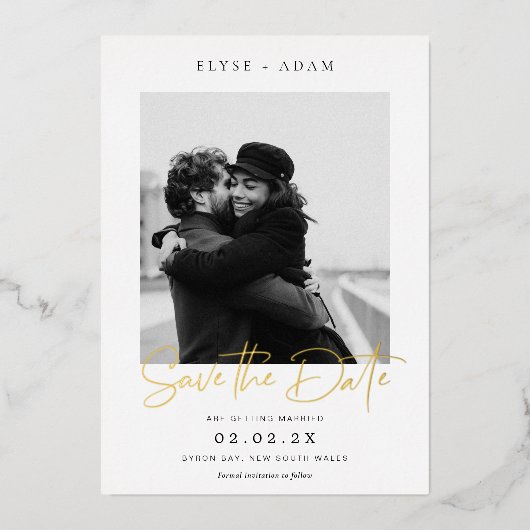 Estelle Foto Save The Date Goud Folie Folie Uitnodiging (Voorkant)