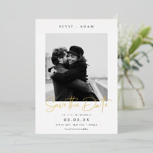 Estelle Foto Save The Date Goud Folie Folie Uitnodiging (Staand Voorkant)