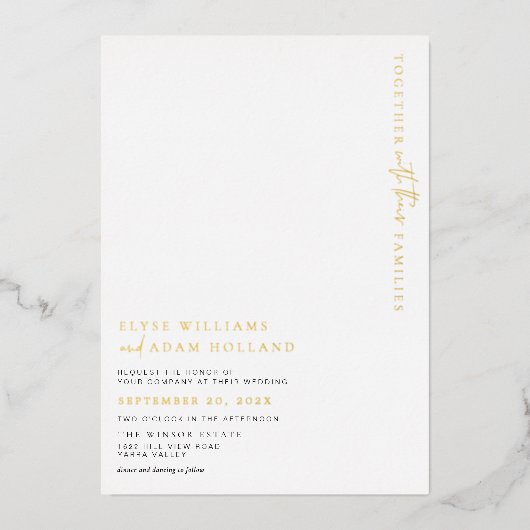 Estelle Minimalist Gold Foil Weddenschap Folie Uitnodiging (Voorkant)