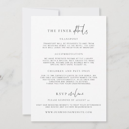 Estelle minimalist huwelijksuitnodiging en details kaart (Achterkant)