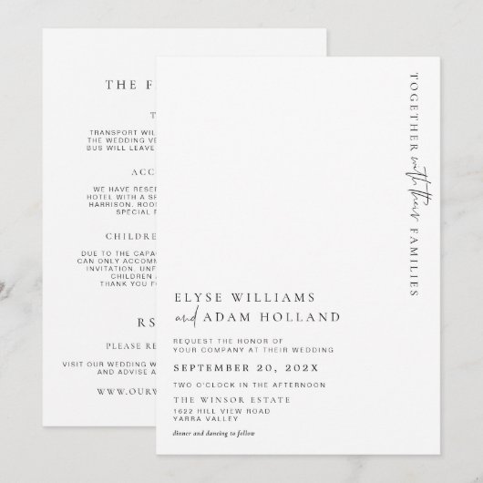 Estelle minimalist huwelijksuitnodiging en details kaart (Voorkant / Achterkant)