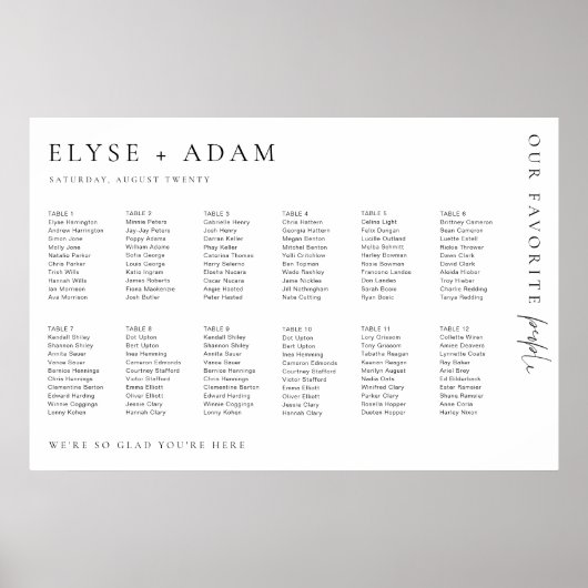 Estelle Modern Minimal 12 Poster voor tafelzitplaa (Voorkant)