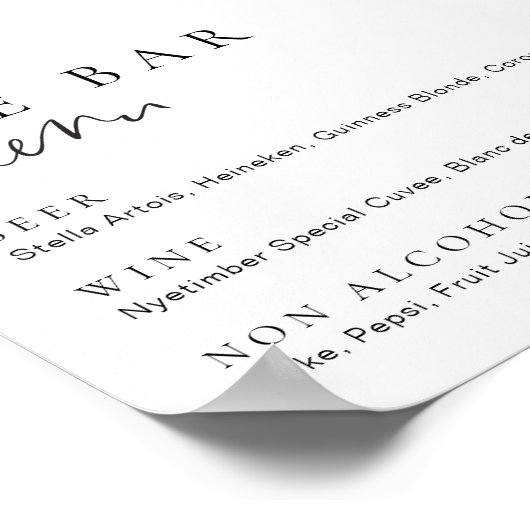 Estelle Modern Minimal The Bar Menu Bord Poster (Hoek)