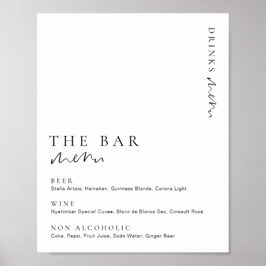 Estelle Modern Minimal The Bar Menu Bord Poster (Voorkant)