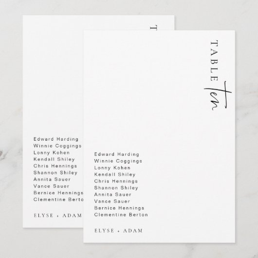 Estelle Modern Minimalist Weddenschap Table Number Kaart (Voorkant / Achterkant)