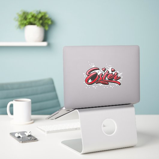 Ester red Heart Graffiti Aufkleber Sticker (Laptop op bureau)