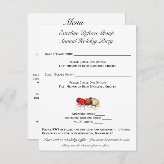 Esterline RSVP Kaart (Voorkant / Achterkant)