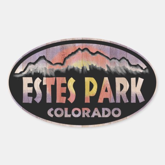Estes Park Colorado houten vlag ovale stickers (Voorkant)