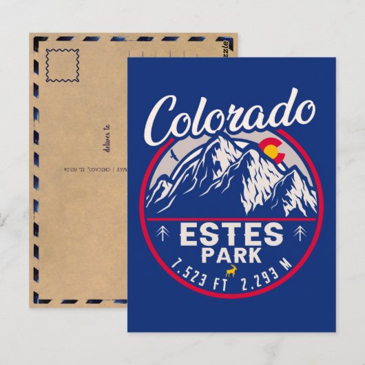 Estes Park Colorado Mountains Retro Sunset Skiën Briefkaart (Voorkant / Achterkant)