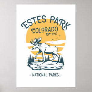 Estes Park Colorado National Park Moose Sunset Poster