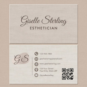 Estheetician Beige Linnen Moderne Elegante QR Code Visitekaartje