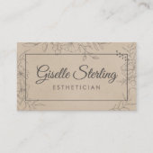 Estheetician Beige Suède Bloem Lijn Kunst Script Visitekaartje (Voorkant)