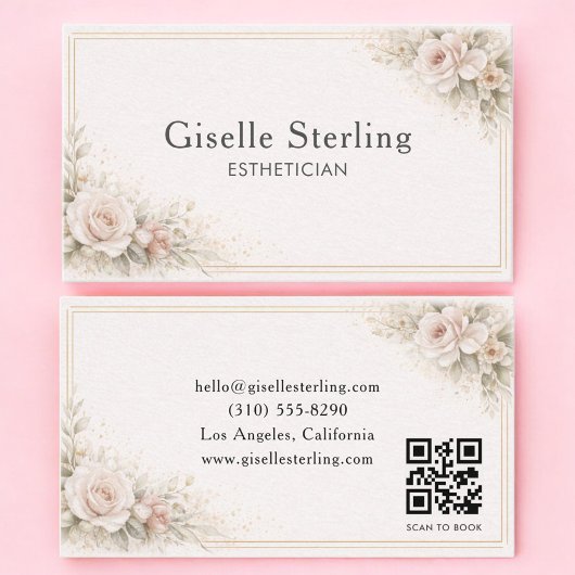 Estheetician Bloem Neutraal QR Code Professioneel Visitekaartje