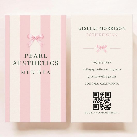 Estheetician Roze Groene Gestreepte Strik QR-code Visitekaartje