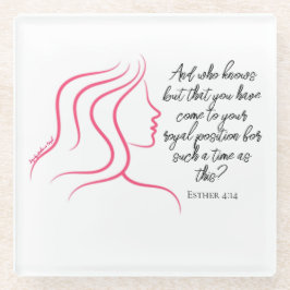 Esther 4:14 Schrift Bijbelvers Roze Silhouet Glazen Onderzetter