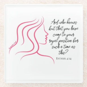 Esther 4:14 Schrift Bijbelvers Roze Silhouet  Glazen Onderzetter