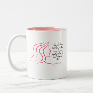 Esther 4:14 Schrift Bijbelvers Roze Silhouet  Tweekleurige Koffiemok
