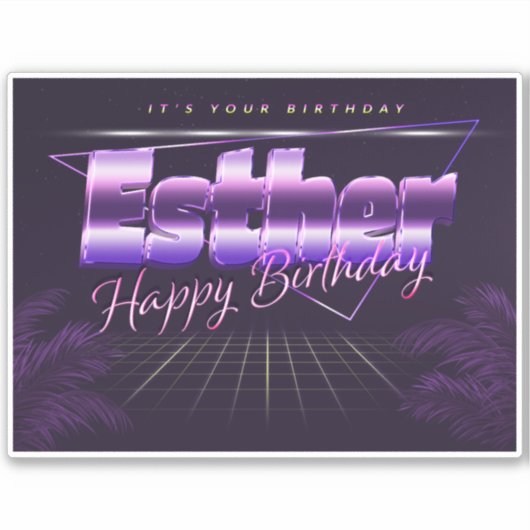 Esther Name Vorname lila retro Sticker Geburtstag (Voorkant)
