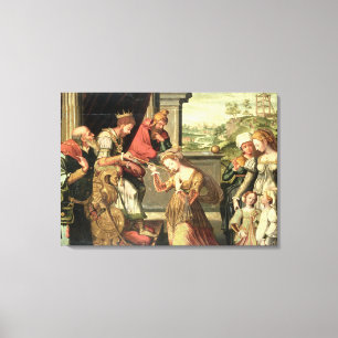 Esther voor koning Ahasuerus met Haman Canvas Afdruk