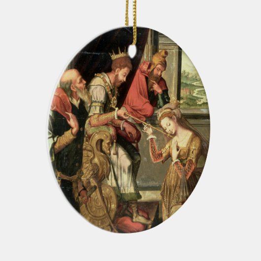 Esther voor koning Ahasuerus met Haman Keramisch Ornament (Rechts)