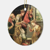 Esther voor koning Ahasuerus met Haman Keramisch Ornament (Links)