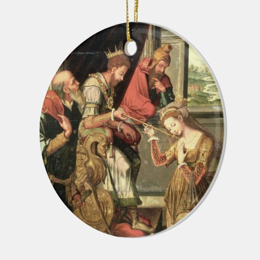 Esther voor koning Ahasuerus met Haman Keramisch Ornament (Links)