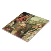 Esther voor koning Ahasuerus met Haman Tegeltje (Zijkant)