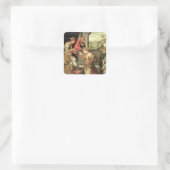 Esther voor koning Ahasuerus met Haman Vierkante Sticker (Tas)