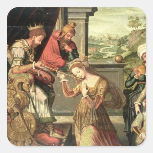 Esther voor koning Ahasuerus met Haman Vierkante Sticker (Voorkant)