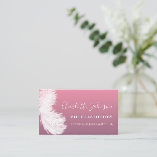 esthetica Skincare Modern Pink Feather Visitekaartje (Staand voorkant)