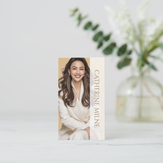 Esthetician Beautician Beige QR-code en foto Visitekaartje (Staand voorkant)