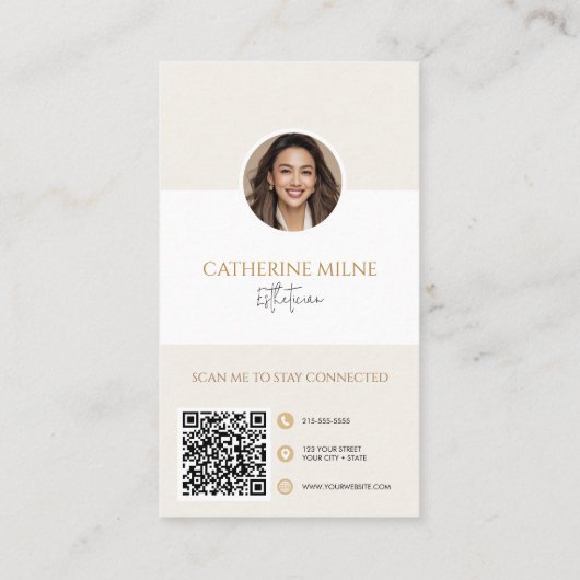 Esthetician Beautician Beige QR-code en foto Visitekaartje (Achterkant)
