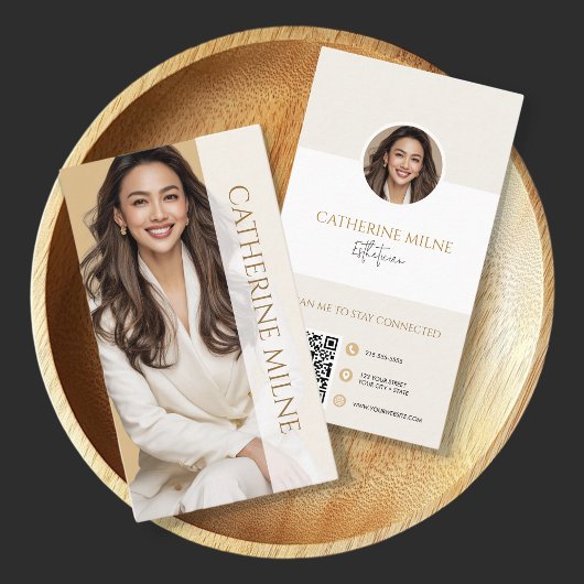 Esthetician Beautician Beige QR-code en foto Visitekaartje