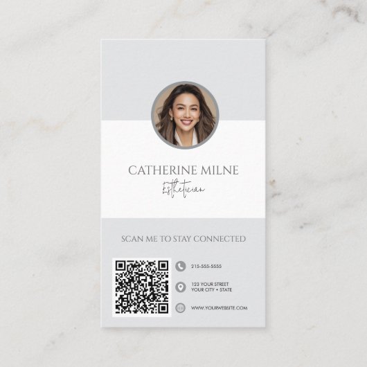 Esthetician Beautician Grijs QR Code & Foto Visitekaartje (Achterkant)