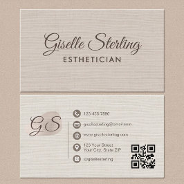 Esthetician Beige Linen Modern Elegant QR Code Visitekaartje