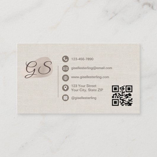 Esthetician Beige Linen Modern Elegant QR Code Visitekaartje (Achterkant)