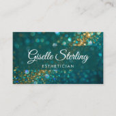 Esthetician Blauwgroen Gouden Glitter QR Code Luxu Visitekaartje (Voorkant)