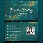 Esthetician Blauwgroen Gouden Glitter QR Code Luxu Visitekaartje