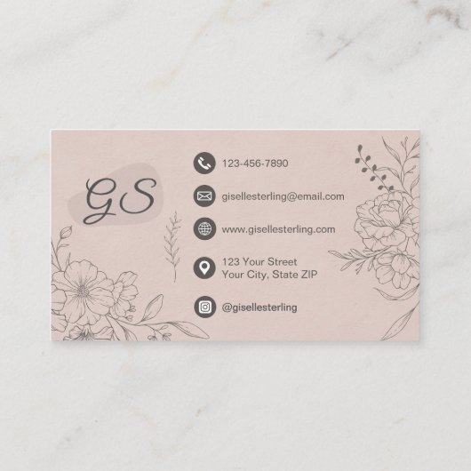 Esthetician Blush Floral Line Art Script Visitekaartje (Achterkant)