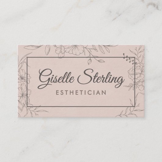 Esthetician Blush Floral Line Art Script Visitekaartje (Voorkant)