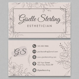 Esthetician Blush Pink Floral Line Art Script Visitekaartje