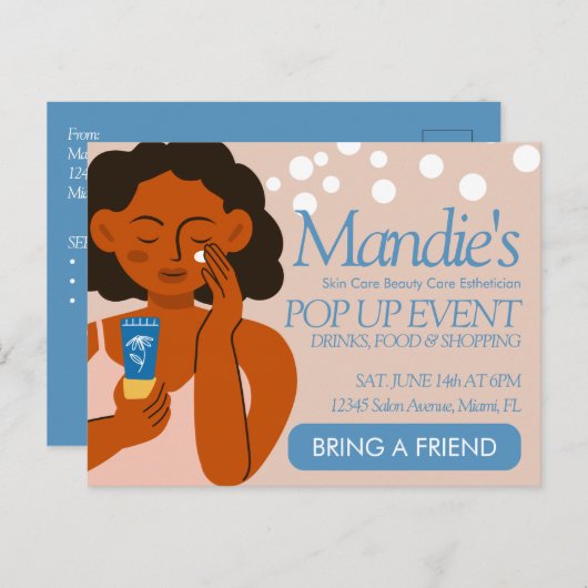 Esthetician Business Salon Pop Up Event Blue Briefkaart (Voorkant / Achterkant)