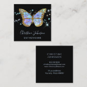Esthetician faux glitter blauw vlinderontwerp vierkante visitekaartje (Voorkant / Achterkant)