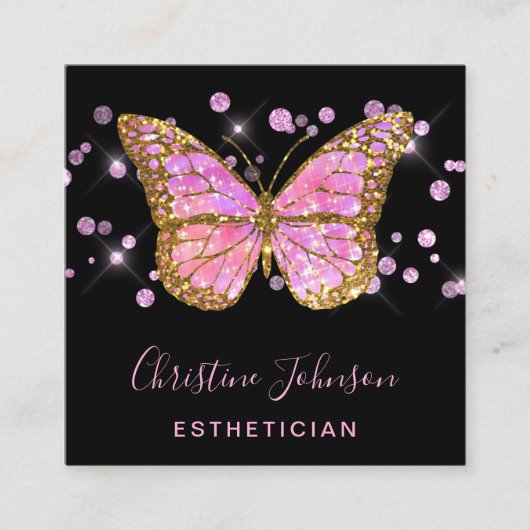 Esthetician Faux Glitter Butterfly Design Vierkante Visitekaartje (Voorkant)