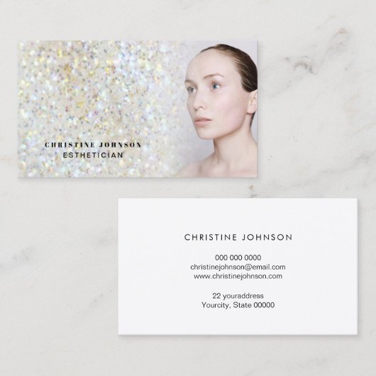 Esthetician faux glitter textuur visitekaartje (Voorkant / Achterkant)