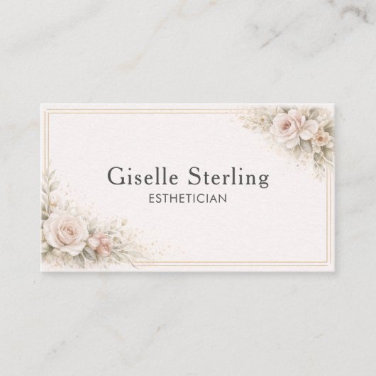 Esthetician Floral Neutral QR Code Professional Visitekaartje (Voorkant)