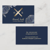 Esthetician Gold Wax Stick & Tweezer Navy Floral Visitekaartje (Voorkant / Achterkant)