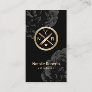 Esthetician Makeup Artist Logo Modern Black Floral Visitekaartje
