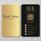 Esthetician Monogram Gold Black QR-code Visitekaartje