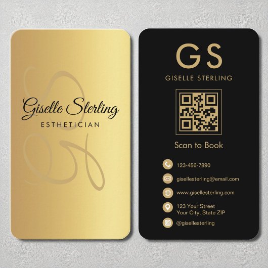 Esthetician Monogram Gold Black QR-code Visitekaartje